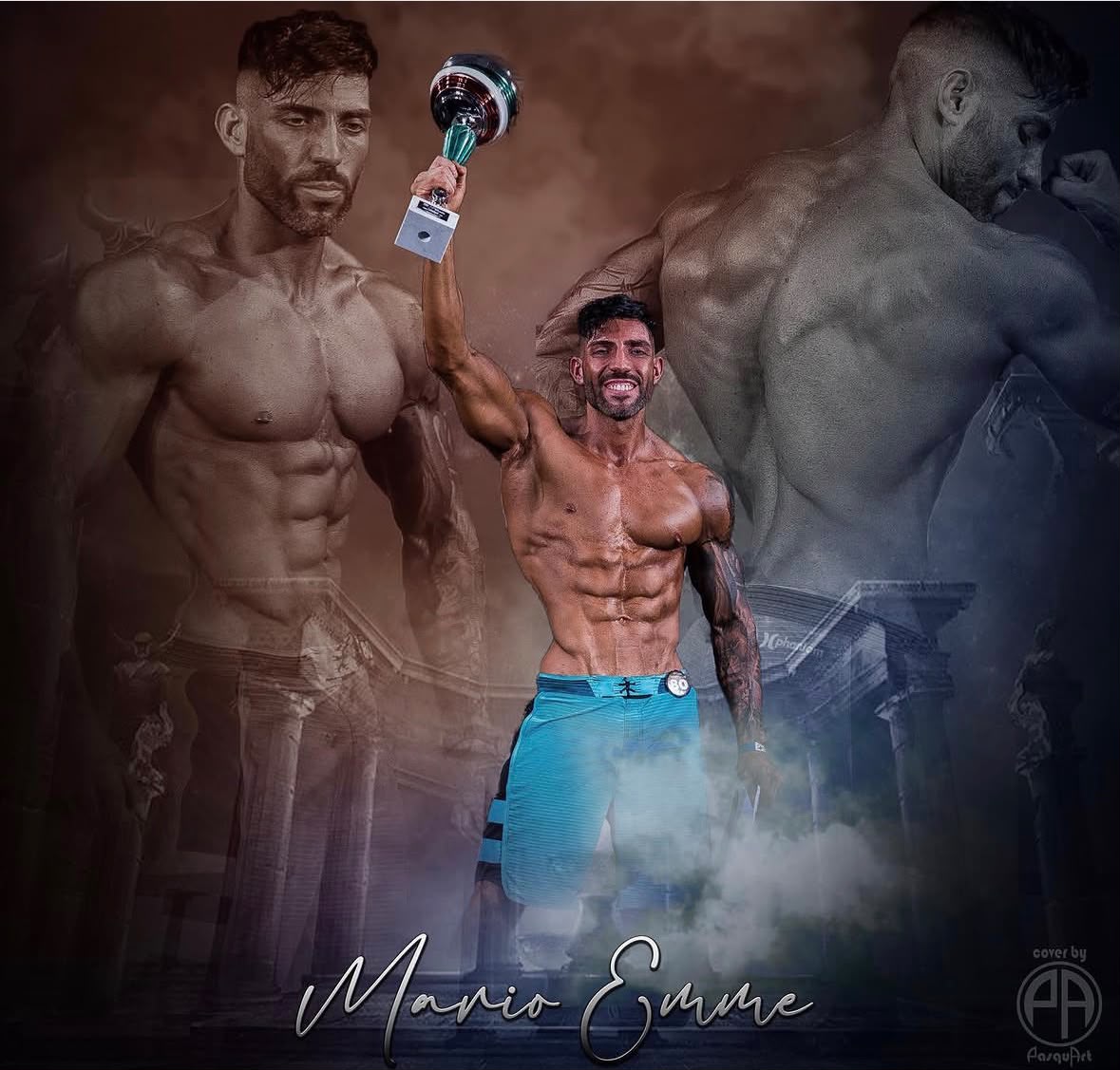 Mario Mattei atleta con il trofeo, Campione Italiano